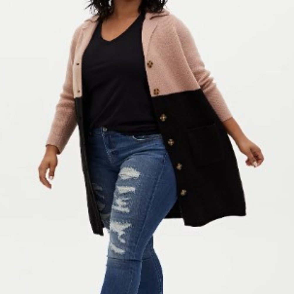 NWT - Torrid Beige & Black Colorblock Button Front Sweater Coat